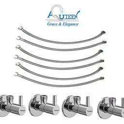 Aquieen Mini Flora 24 Inch Brass Silver Angle Stop Valve Pack of 6 Piece-image-78