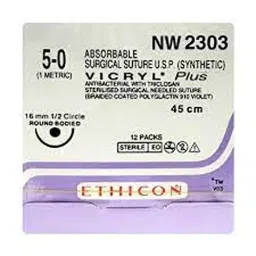 Ethicon 45 cm 5-0 USP Violet Vicryl Absorbable Violet Braided Suture NW2303 Pack of 12 Pcs-image-34