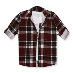 CAVIO Boys Pack of 2 Comfort Spread Collar Tartan Checked Cotton Casual Shirts-image-79