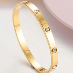 Zabby Allen Stainless Steel Gold-Plated American Diamond Studded Cuff Bracelet-image-82