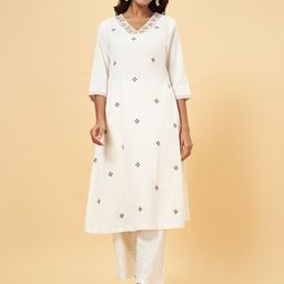RANGMANCH BY PANTALOONS Ethnic Motifs Embroidered V-Neck Mirror WorkKurta-image-80