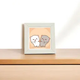 Anikmart White & Orange Self Design MDF Anime Design Table Top Frame image 3