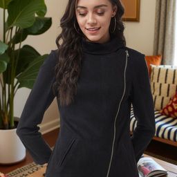Zima Leto Women Suede Solid Biker Jacket-41