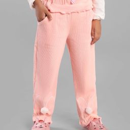 Kookie Kids Full Length Lounge Pants With Applique & Pom Pom Detailing Solid- Pink-image-23