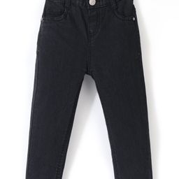 Babyhug Cotton Spandex Full Length Jeans With Stretch Solid Color Fly With Zipper - Black-picture-27