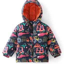 Babyhug Full Sleeves Hooded Jacket with Vehicles Printed - Navy Blue & Orange-image-50