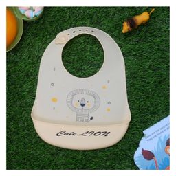 Yellow Bee Silicone Lion Print Bib  with Crumb Catcher and Adjustable Closure for Boys - Cream-image-52