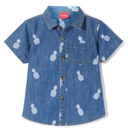 Babyhug Denim Half Sleeves Shirt Pineapple Print - Blue-image-46