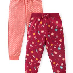 Babyhug Cotton Knit Full Length  Lounge Pants Polka Dots & Floral Printed with Bow Applique Pack of 2 - Multicolour-image-28