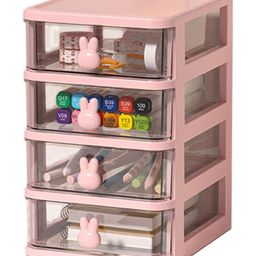House of Quirk 4 Tier Transparent Cosmetic Jewelry Box, Office Desktop Drawer Storage Box, Plastic Multi-Layer Small Storage Box (Pink)-16