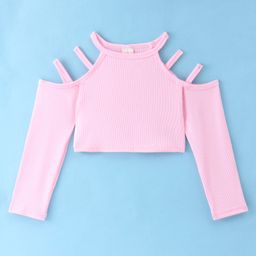 Kookie Kids Cold Shoulder Solid Color Crop Top - Light Pink-image-3