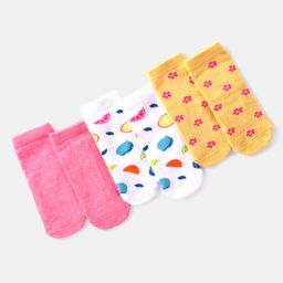Cutewalk by Babyhug Anti-Bacterial Ankle Length Socks Floral & Fruits Design Pack of 3 - Multicolour-image-86