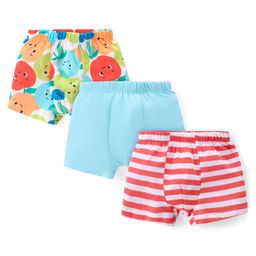Babyhug 100% Cotton Knit Trunks with Striped & Fruit Print  Pack of 3 - Blue Red & White-image-57