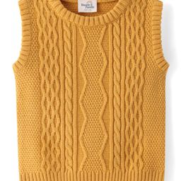 Doodle Poodle Knitted Sleeveless Sweater with Cable Knit Design - Mustard-picture-25