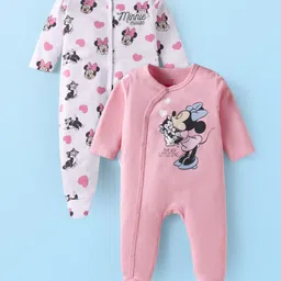 Babyhug Disney Interlock Knit Full Sleeves Sleep Suit with Minnie Mouse Graphics Pack of 2 - Pink & White-picture-37
