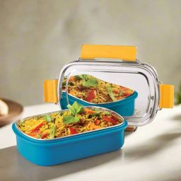 PddFalcon Stainless Steel Comet 100% Leakproof and Microwave-Safe Lunch Box Turkish Blue - 750ml-picture-21
