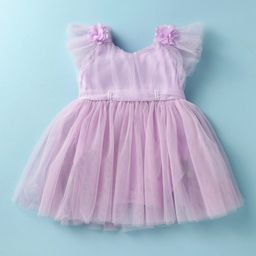 Mark & Mia Woven Frill Sleeves Solid Party Frock Style Onesie With Floral Applique - Purple-image-46