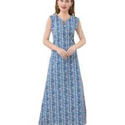 Piu Cotton Woven Sleeveless Abstract Printed Maternity Nighty - Blue-picture-10