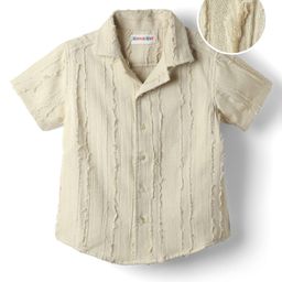 Kookie Kids Cotton Woven Half Sleeves Resort Collar Solid Color Shirt - Beige-image-11