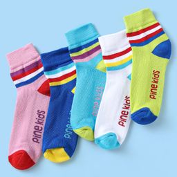 Pine Kids Knit Ankle Length Silvadur Antimicrobial Socks with Stripe Design Pack of 5 - Multicolor-image-41