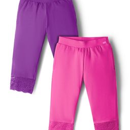 Honeyhap Premium Cotton Elastane Single Jersey Knit Three Fourth Leggings With Bio Finish Pack of 2 - Pink & Purple-picture-15