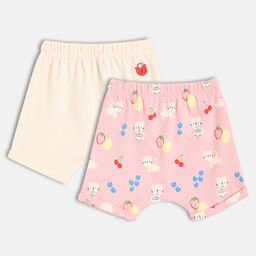 MINI KLUB Cotton Knit Pack Of 2 Baby Animals & Fruits Printed Shorts - Pink & Baby Pink-picture-12