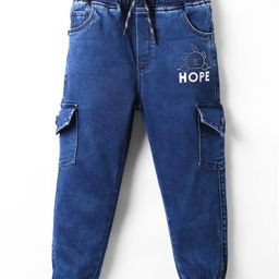Olio Kids Denim Woven Full Length Solid Colour Jeans With Cargo Pockets - Navy Blue-picture-42