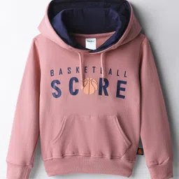 Taeko Full Sleeves Hooded Fleece Sweatshirt with Kangaroo Pocket & Text - Pink-picture-25