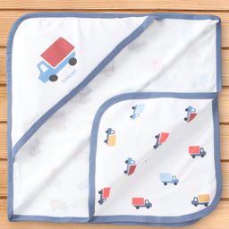 Doreme Interlock Knit Hooded Towel With Car Print L 83.5 x B 82.5 cm - Blue & White-image-93
