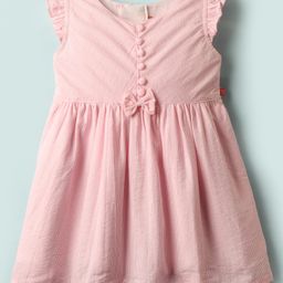 Twetoons Woven Frill Sleeves Solid Frock With Bow Applique - Pink-image-76