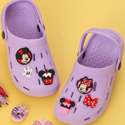 Disney by Yellow Bee Solid Perforated Clogs With Mickey & Minnie Mouse Charms - Purple-picture-49