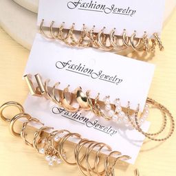 Shining Diva Fashion Set of 36 Gold-Plated Pearls Hoop Earrings-18