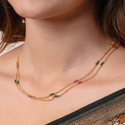 SHWENIT JEWELS Gold-Plated Artificial Beaded Layered Chain-3