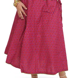Exotic India Women Drawstring Printed Midi Skirt with Piping-image-4