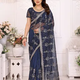 Ambuja International Floral Embroidered Pure Chiffon Saree-image-98
