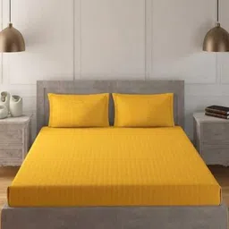 Bedbathandbliss Yellow Striped 300 TC Bedsheet with 2 Pillow Covers-image-33
