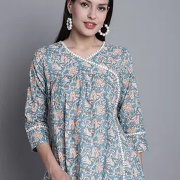 Merira Women Floral Jaipuri Printed V-Neck Cotton Wrap Top-image-54
