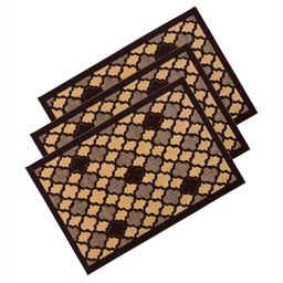 Aura Set Of 3 Brown & Black Hexagon-Designed Anti-Skid Doormat-14
