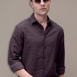 SZN Men Standard Fit Textured Spread Collar Cotton Casual Shirt-image-80