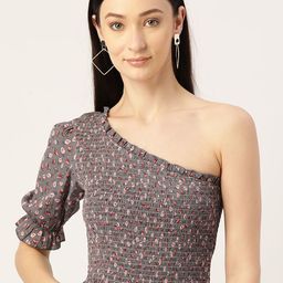 Moda Rapido Floral Print One Shoulder Puff Sleeve Crepe Top-image-30