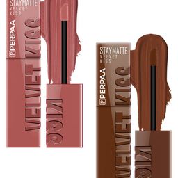PERPAA Set Of 2 Velvet Kiss Liquid Lipstick - 3.5 ml Each -Nude-05-Chocolate Brown-11-17