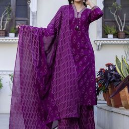 Pistaa Women Ethnic Motifs Printed Pure Cotton Kurta with Palazzos & Dupatta-53