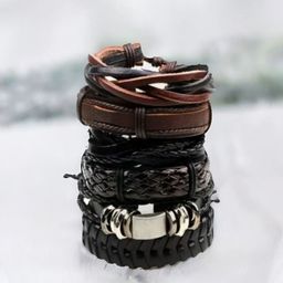 The Roadster Lifestyle Co Men Set Of 6 Multi -String Leather Bracelet-image-74