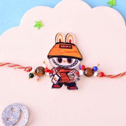 Aapno Rajasthan Artificial Beaded Hat Bunny Cartoon Rakhi With Roli Rice & Greeting Card-image-6