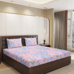 Status Blue & Green Floral Microfiber 210 TC Fitted Double Queen Bedsheet Set-1.98mx1.82m-picture-24