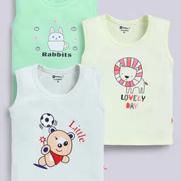 MooNKids Infants Pack Of 3 Printed Cotton Vests MK_Vest_340 Lime Powder blue Mint green-45