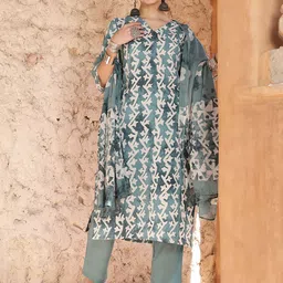 Taavi Printed Abstract Printed V-Neck Pure Cotton Straight Kurta With Trousers & Dupatta-image-82