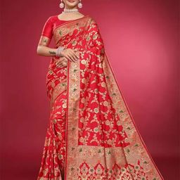 Moda Rapido Woven Design Zari Pure Silk Banarasi Saree With Unstitched Blouse Piece-picture-20
