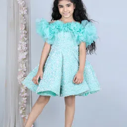 The Lush Affair Emblished Flutter Sleeve Net Fit & Flare Dress-image-43