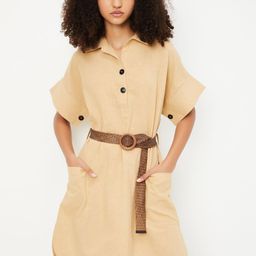 max Shirt Collar Above Knee Belted Dress-image-37